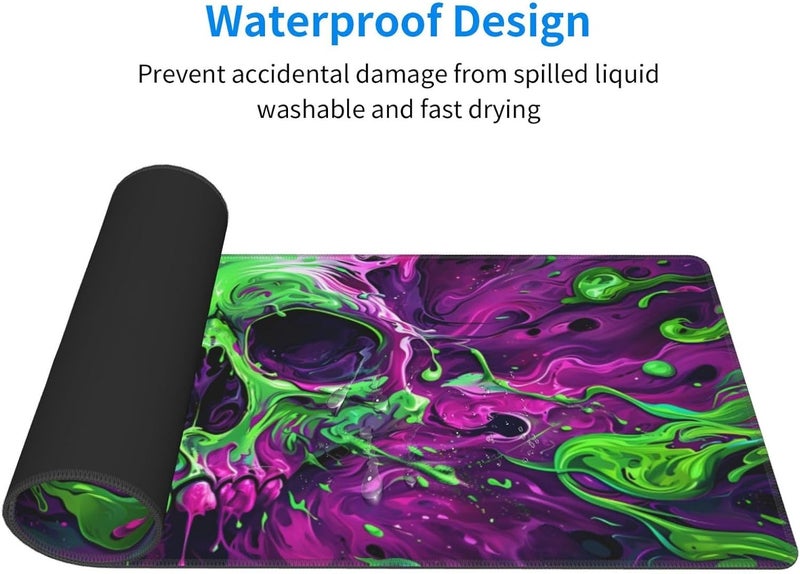 Brecoy Gaming Mouse Pad Desk Pad,Extended Big Mouse Pad,31.5x11.8 Inch Long Computer Keyboard Mouse Mat Mousepad with 3mm Non-Slip Base and Stitched Edge for Gaming and Office… (Watercolor Skull 2) - Image 4